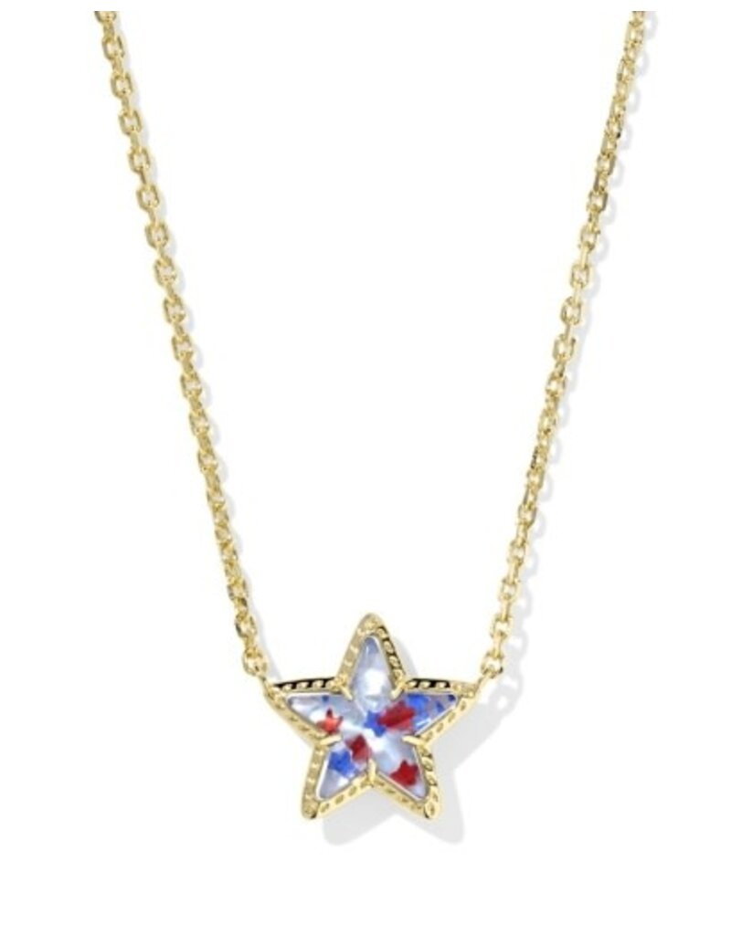 KENDRA SCOTT DESIGN Cassidy Gold Short Pendant Necklace in Red White Blue Illusion
