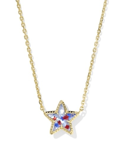 KENDRA SCOTT DESIGN Cassidy Gold Short Pendant Necklace in Red White Blue Illusion