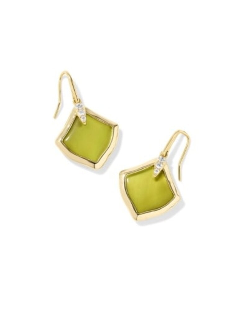 KENDRA SCOTT DESIGN Joelle Gold Drop Earrings in Chartreuse Green Mother of Pearl