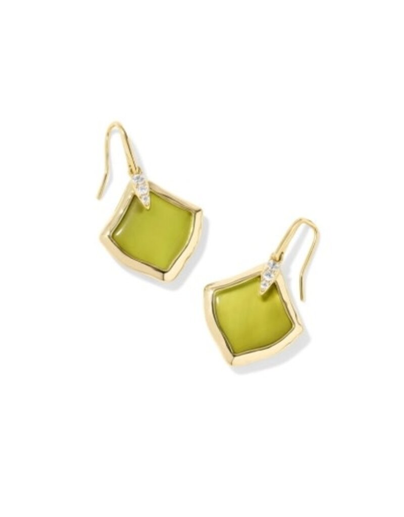 KENDRA SCOTT DESIGN Joelle Gold Drop Earrings in Chartreuse Green Mother of Pearl