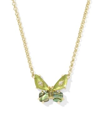KENDRA SCOTT DESIGN Bianca Butterfly Gold Short Pendant Necklace in Green Mix