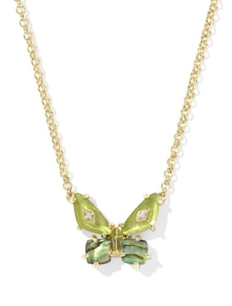 KENDRA SCOTT DESIGN Bianca Butterfly Gold Short Pendant Necklace in Green Mix