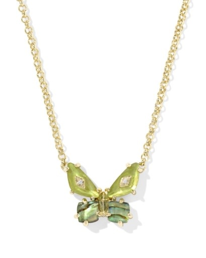 KENDRA SCOTT DESIGN Bianca Butterfly Gold Short Pendant Necklace in Green Mix