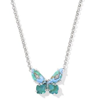 KENDRA SCOTT DESIGN Bianca Butterfly Silver Short Pendant Necklace in Bright Aqua Mix