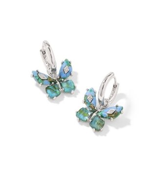 KENDRA SCOTT DESIGN Bianca Butterfly Silver Huggie Earrings in Bright Aqua Mix