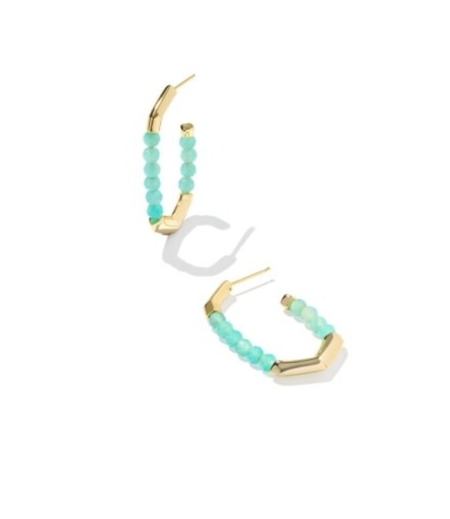 Sylvia Gold Hoop Earrings in Teal Amazonite