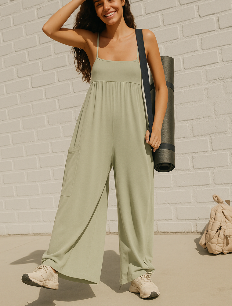 FREE PEOPLE MOVEMENT Hot Shot Strappy Onesie in Green Tea