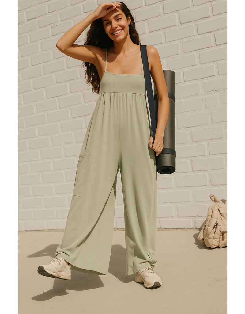 FREE PEOPLE MOVEMENT Hot Shot Strappy Onesie in Green Tea