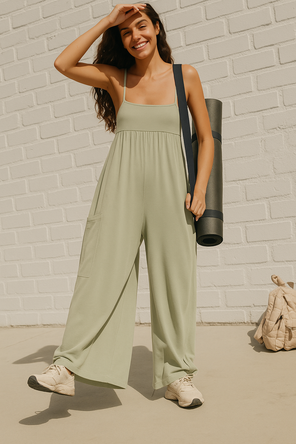 FREE PEOPLE MOVEMENT Hot Shot Strappy Onesie in Green Tea