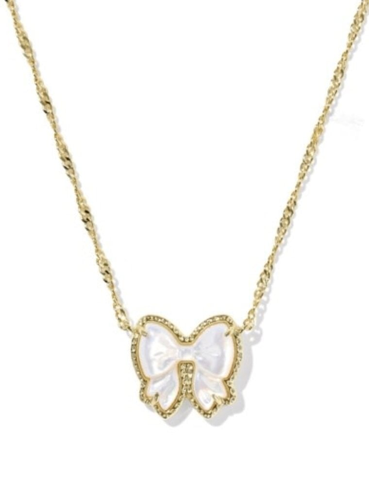 KENDRA SCOTT DESIGN Haley Bow Gold Short Pendant Necklace in Ivory Mother-of-Pearl