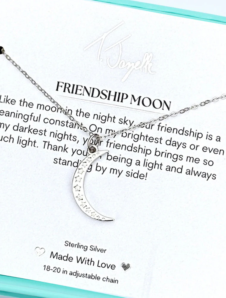 TJAZELLE Friendship Moon Charm Necklace in Silver