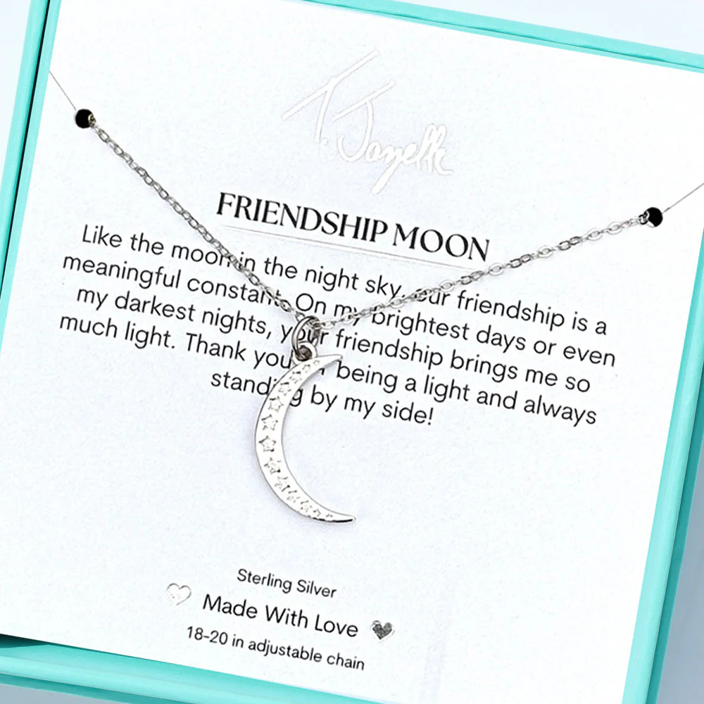 TJAZELLE Friendship Moon Charm Necklace in Silver