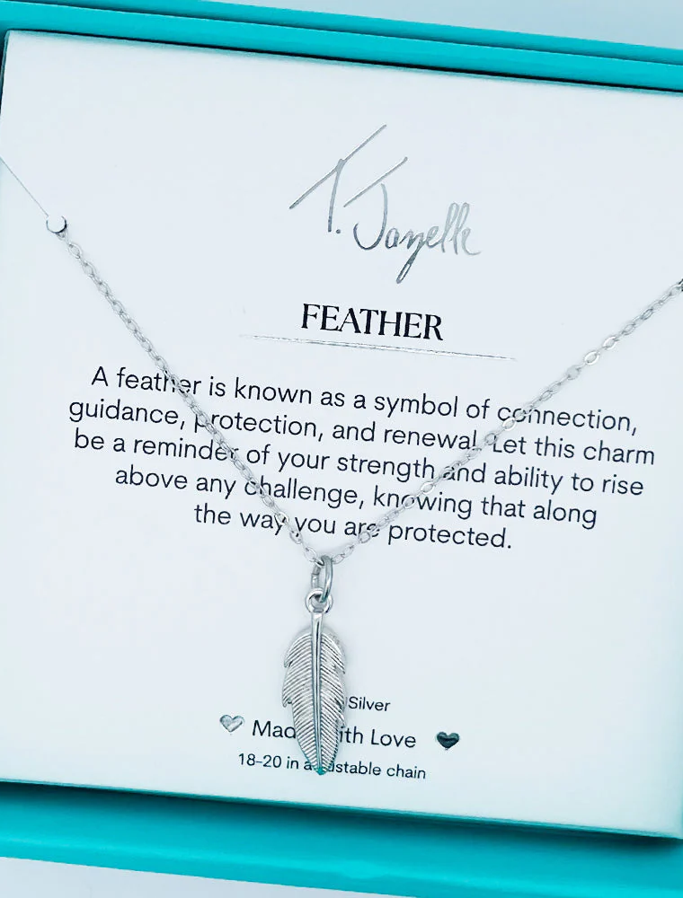 TJAZELLE Feather Charm Necklace in Silver
