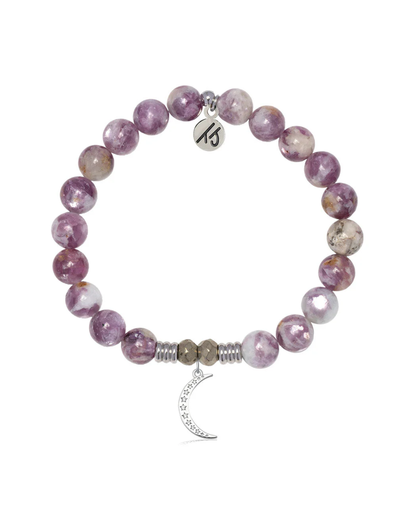 TJAZELLE Friendship Moon Bracelet in Lepidolite Quartz & Silver