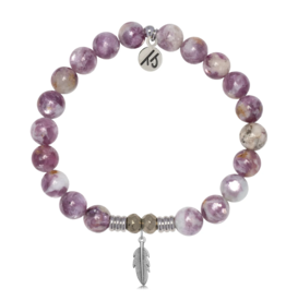 TJAZELLE Feather Bracelet in Lepidolite Quartz & Silver