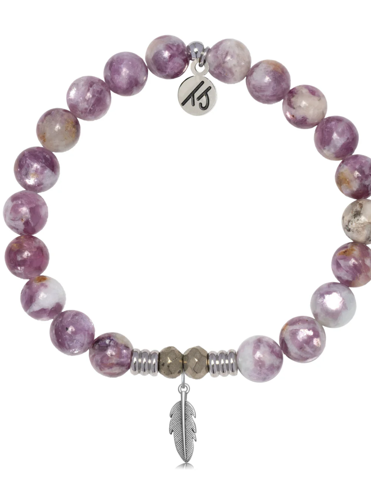 TJAZELLE Feather Bracelet in Lepidolite Quartz & Silver
