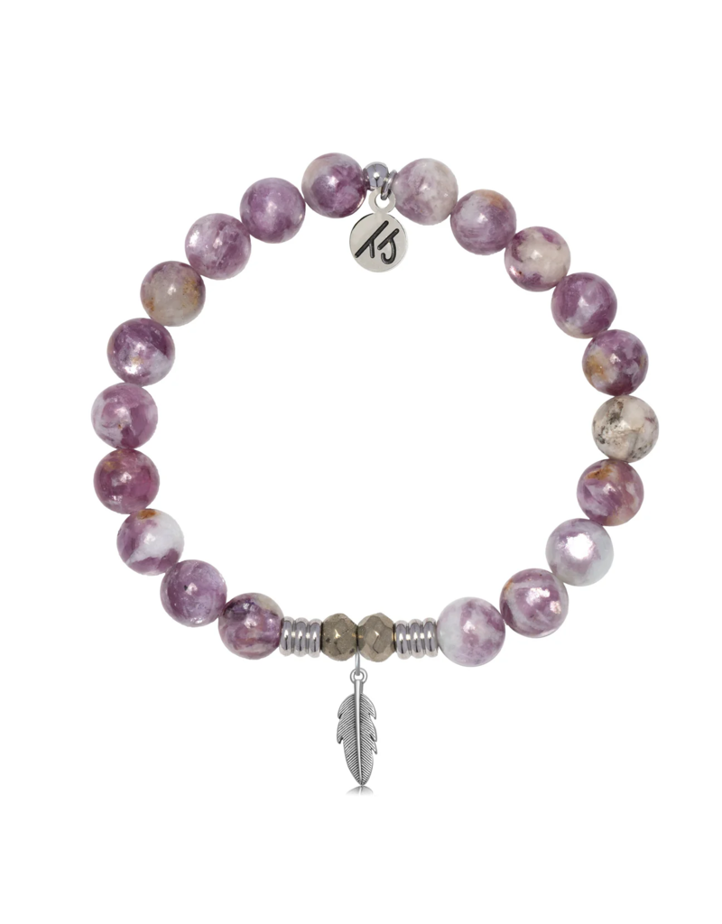 TJAZELLE Feather Bracelet in Lepidolite Quartz & Silver