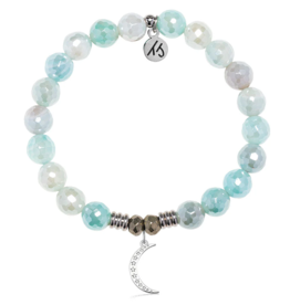 TJAZELLE Friendship Moon Bracelet in Aqua Agate & Silver