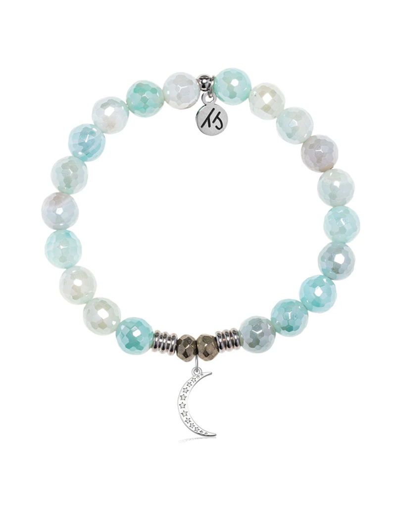 TJAZELLE Friendship Moon Bracelet in Aqua Agate & Silver