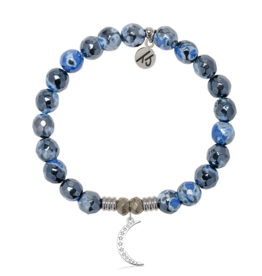 TJAZELLE Friendship Moon Bracelet in Denim Blue Agate & Silver