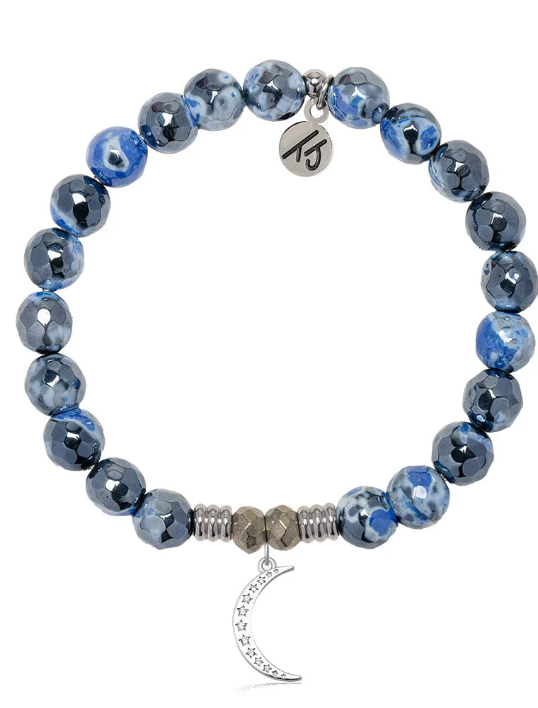 TJAZELLE Friendship Moon Bracelet in Denim Blue Agate & Silver