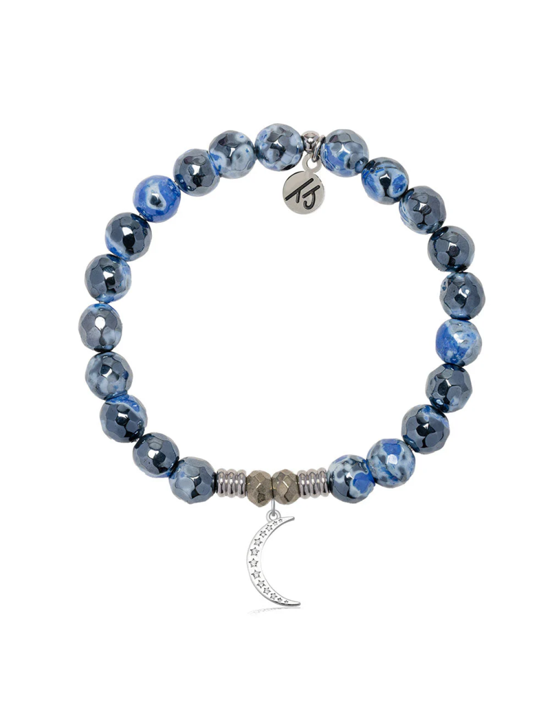 TJAZELLE Friendship Moon Bracelet in Denim Blue Agate & Silver