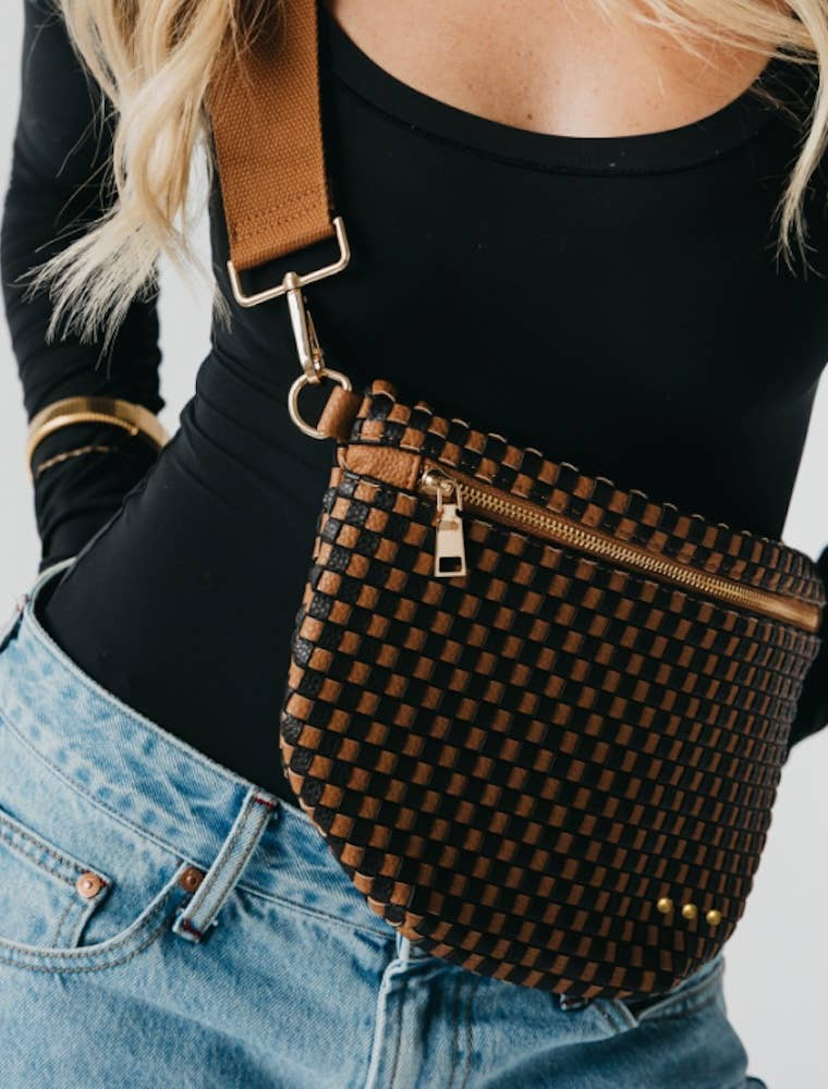 PRETTY SIMPLE Woven Westlyn Bum Bag in Checkered Coffee
