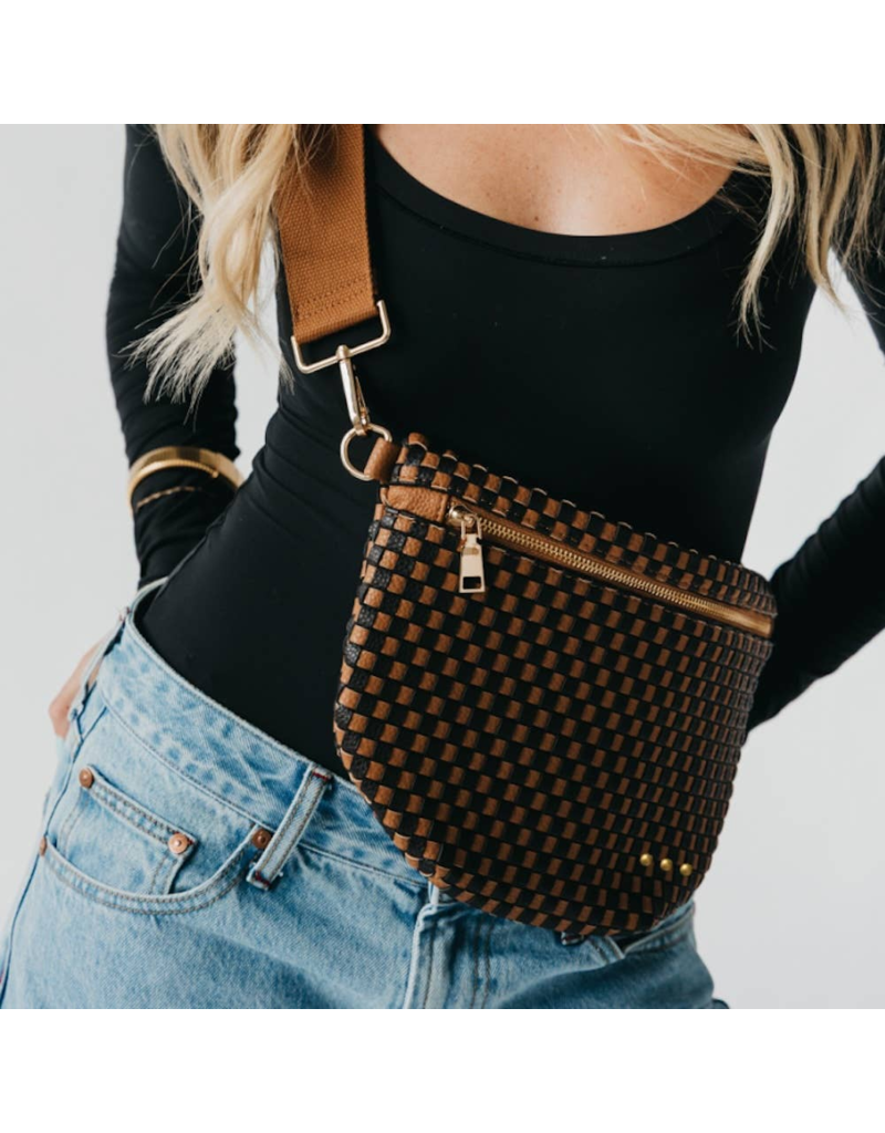 PRETTY SIMPLE Woven Westlyn Bum Bag in Checkered Coffee