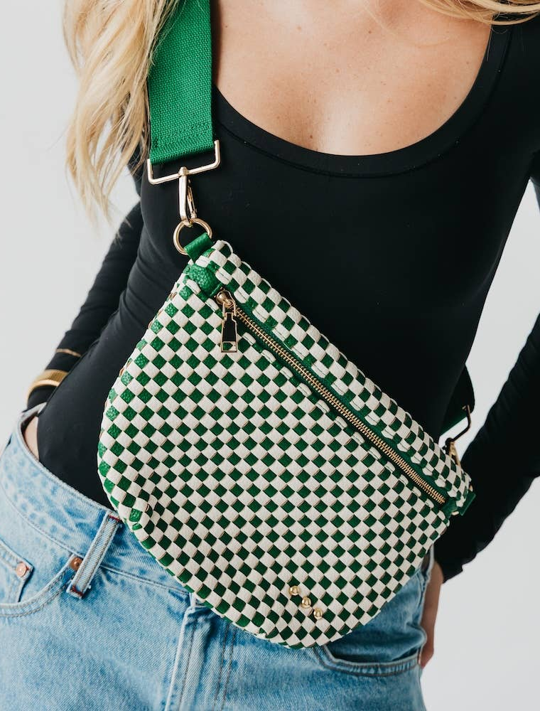 PRETTY SIMPLE Woven Westlyn Bum Bag in Checkered Emerald