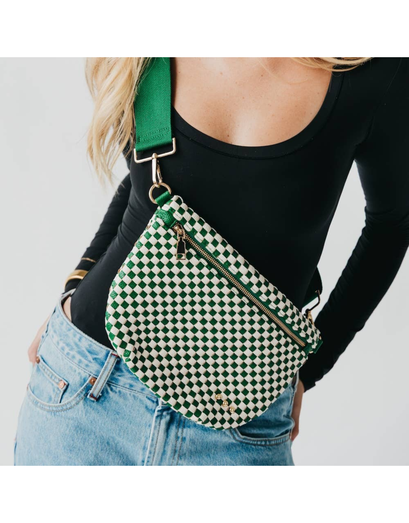 PRETTY SIMPLE Woven Westlyn Bum Bag in Checkered Emerald