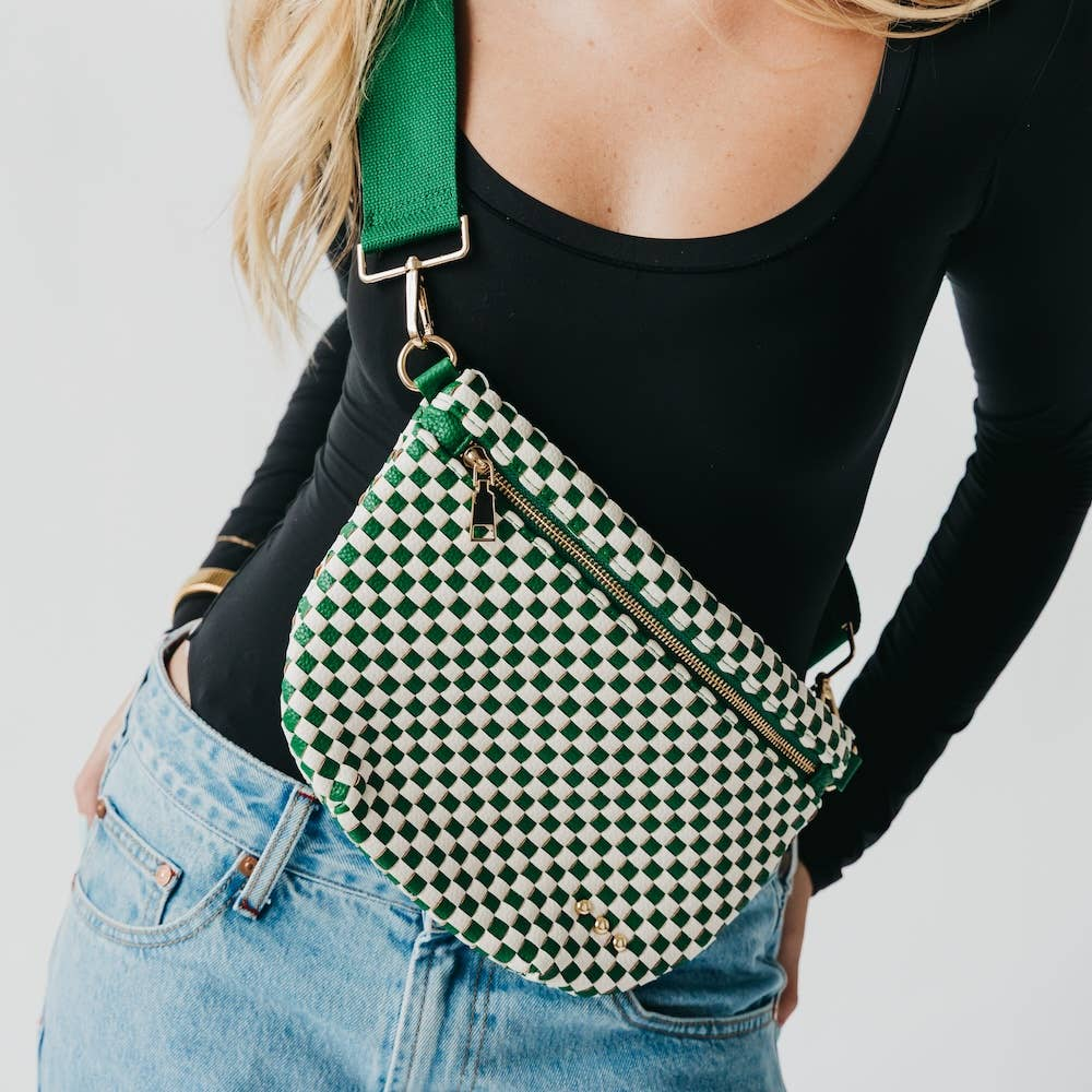 PRETTY SIMPLE Woven Westlyn Bum Bag in Checkered Emerald