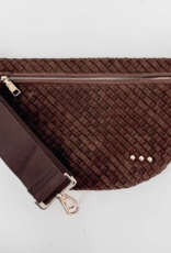 PRETTY SIMPLE Suede Woven Westlyn Bum Bag in Chocolate