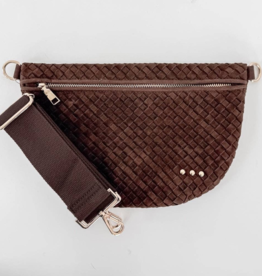 PRETTY SIMPLE Suede Woven Westlyn Bum Bag in Chocolate