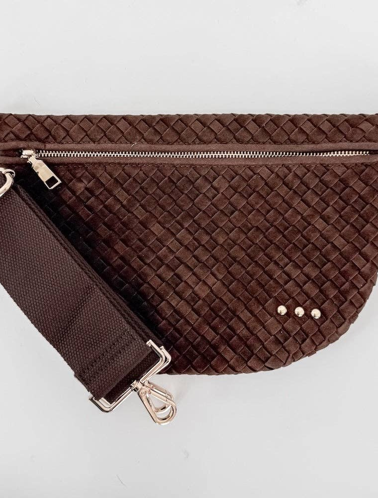 PRETTY SIMPLE Suede Woven Westlyn Bum Bag in Chocolate