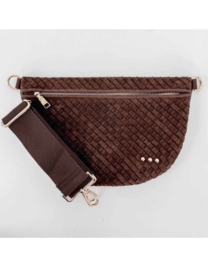 PRETTY SIMPLE Suede Woven Westlyn Bum Bag in Chocolate