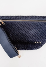 PRETTY SIMPLE Suede Woven Westlyn Bum Bag in Navy