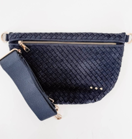 PRETTY SIMPLE Suede Woven Westlyn Bum Bag in Navy