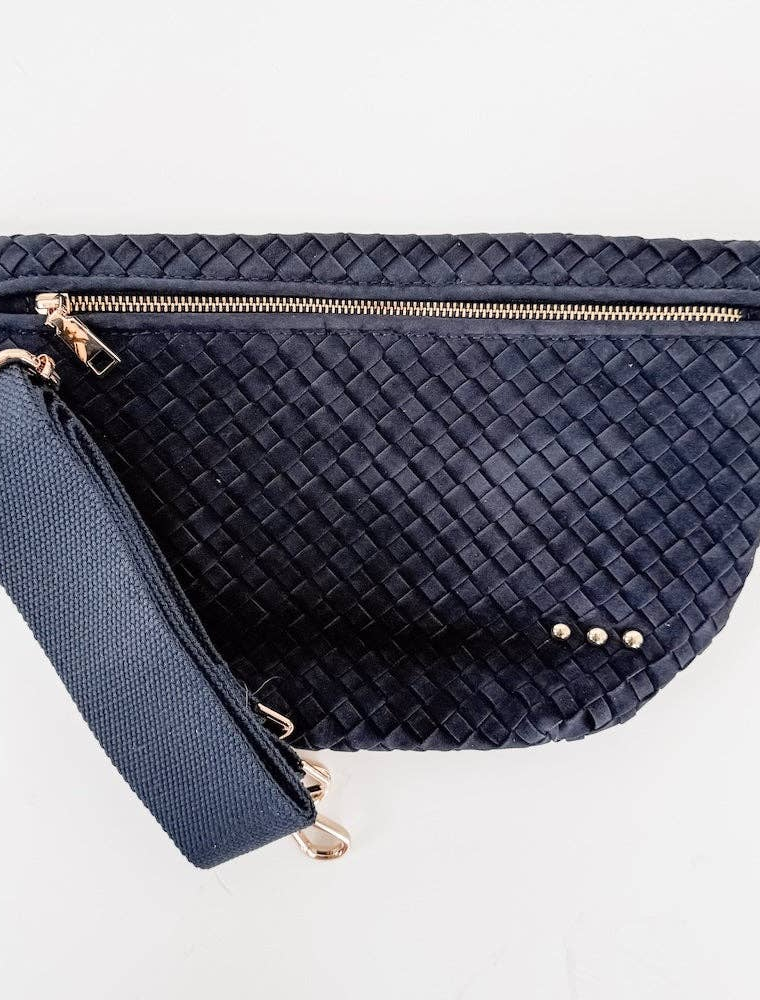 PRETTY SIMPLE Suede Woven Westlyn Bum Bag in Navy