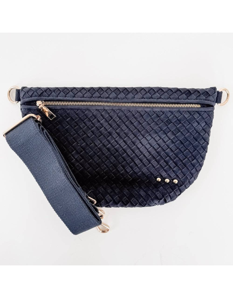 PRETTY SIMPLE Suede Woven Westlyn Bum Bag in Navy