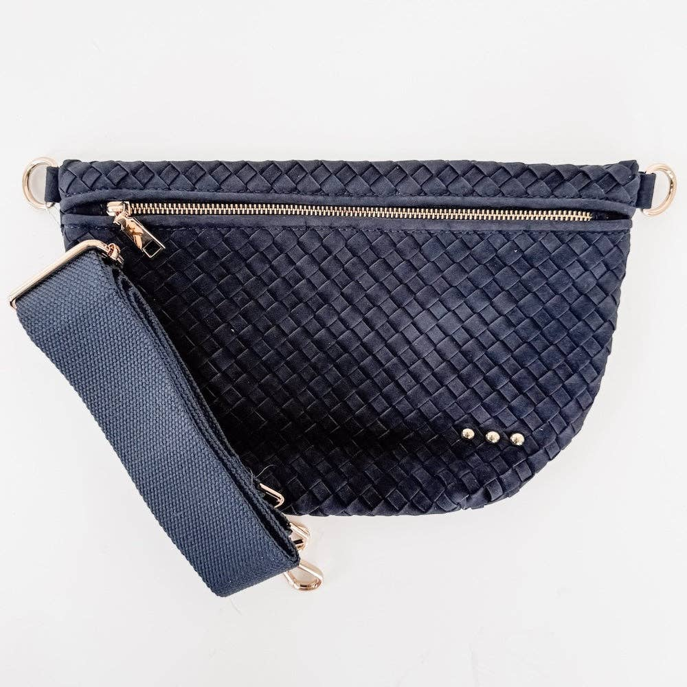 PRETTY SIMPLE Suede Woven Westlyn Bum Bag in Navy