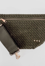 PRETTY SIMPLE Suede Woven Westlyn Bum Bag in Olive