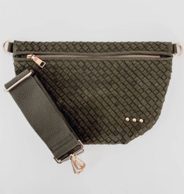 PRETTY SIMPLE Suede Woven Westlyn Bum Bag in Olive
