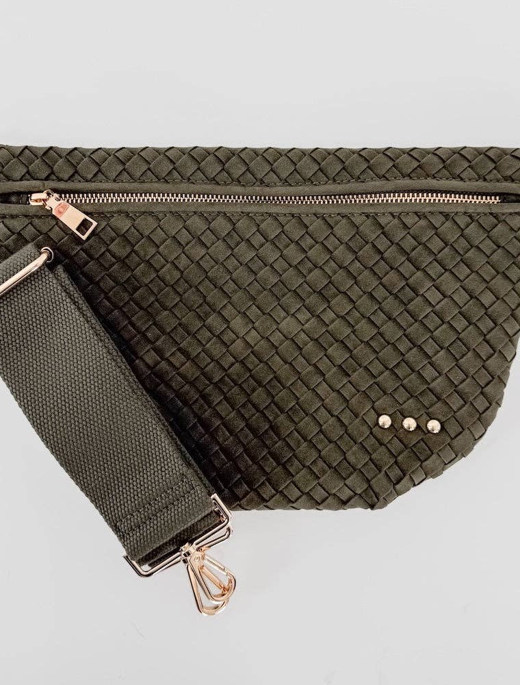 PRETTY SIMPLE Suede Woven Westlyn Bum Bag in Olive