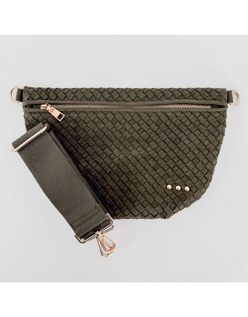 PRETTY SIMPLE Suede Woven Westlyn Bum Bag in Olive