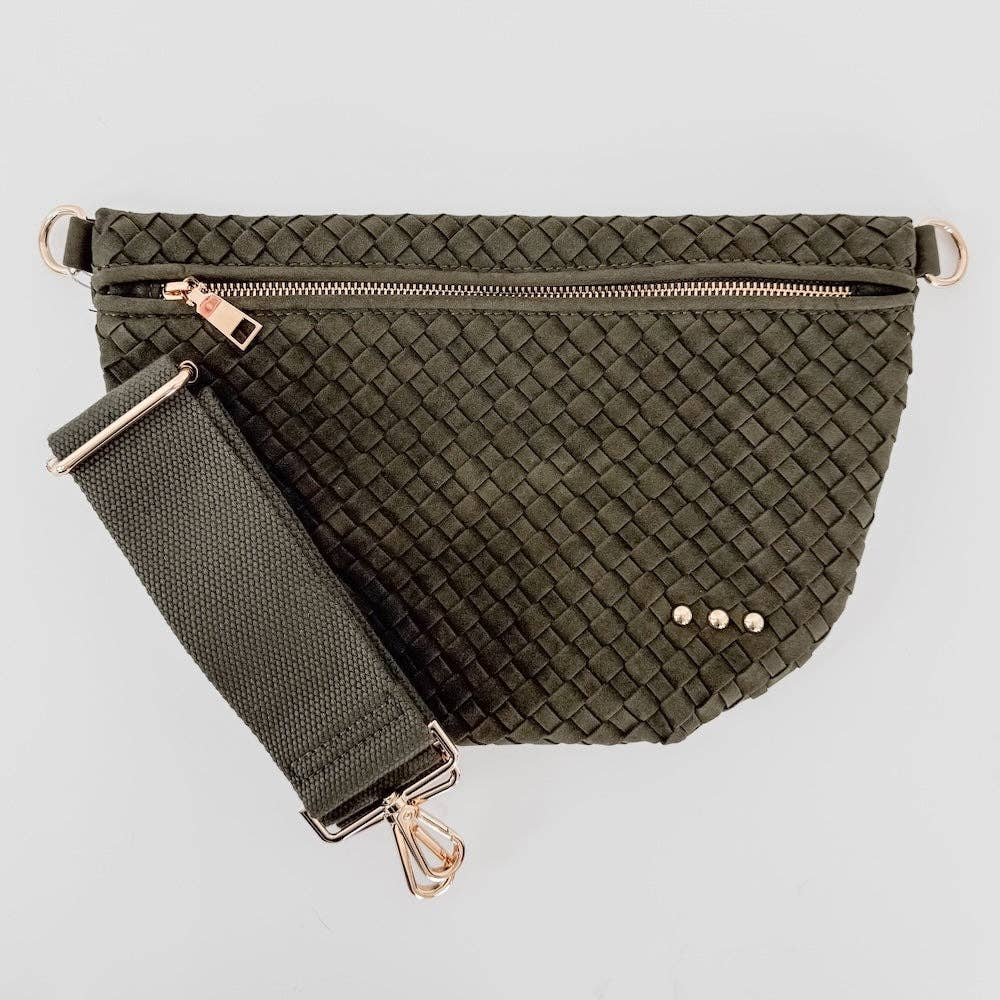 PRETTY SIMPLE Suede Woven Westlyn Bum Bag in Olive