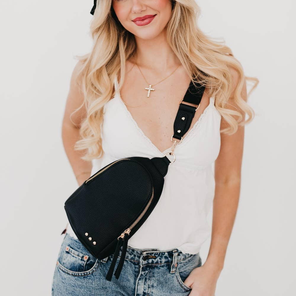 PRETTY SIMPLE Adventure Awaits Sling Bag in Black