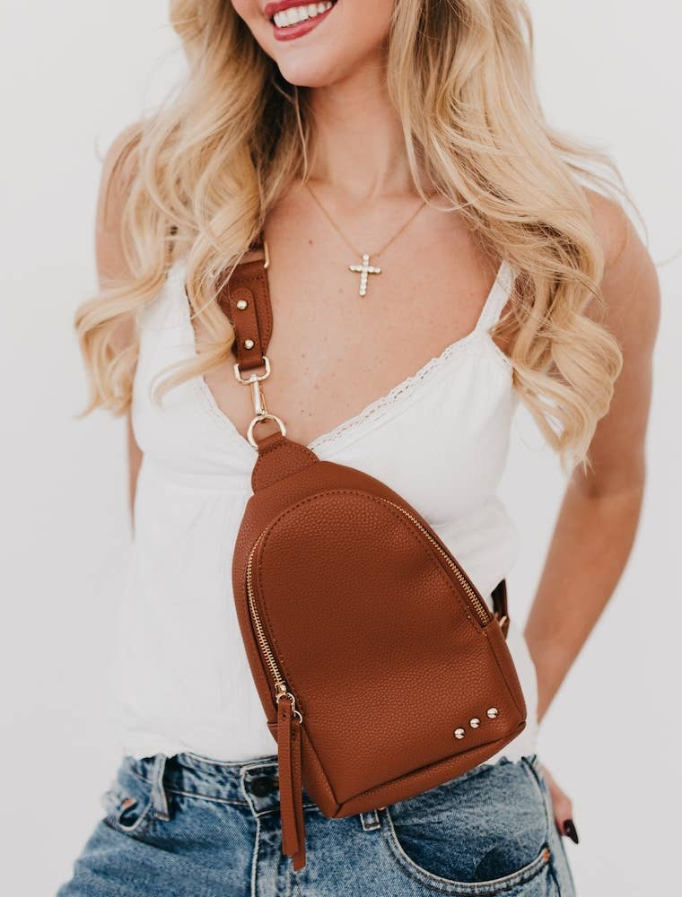 PRETTY SIMPLE Adventure Awaits Sling Bag in Brown