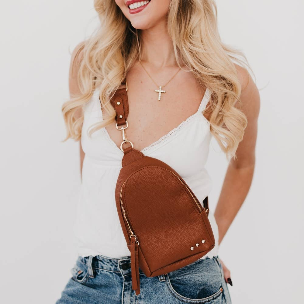 PRETTY SIMPLE Adventure Awaits Sling Bag in Brown