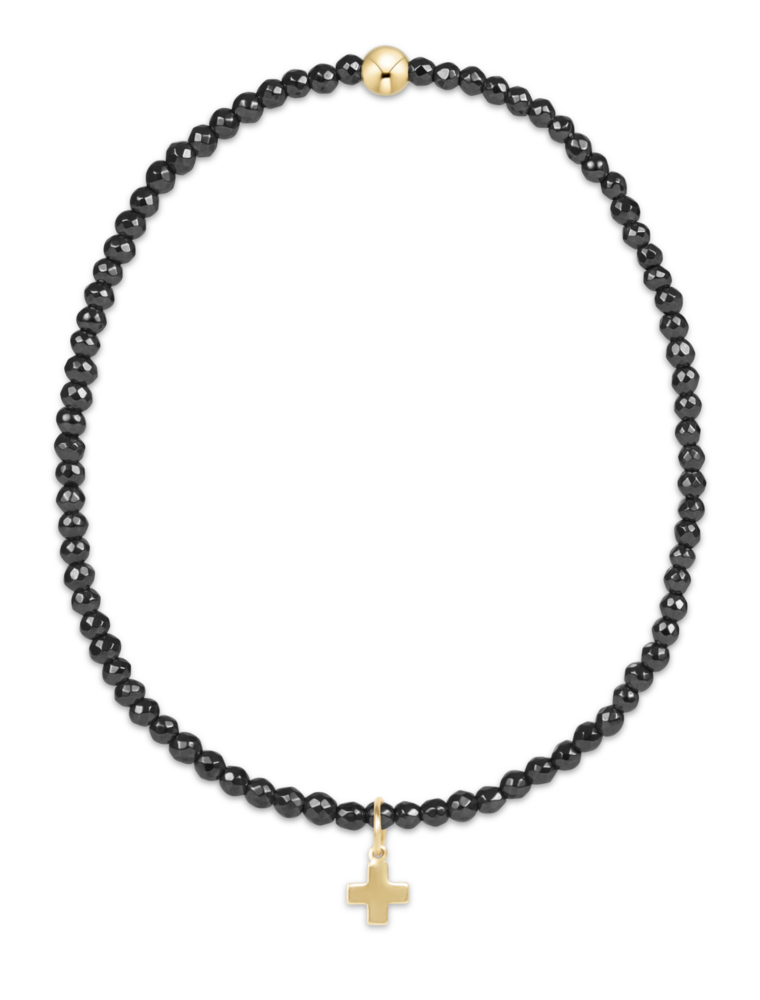 ENEWTON DESIGN Faceted Hematite 2mm Bead Bracelet with Gold Signature Cross Charm