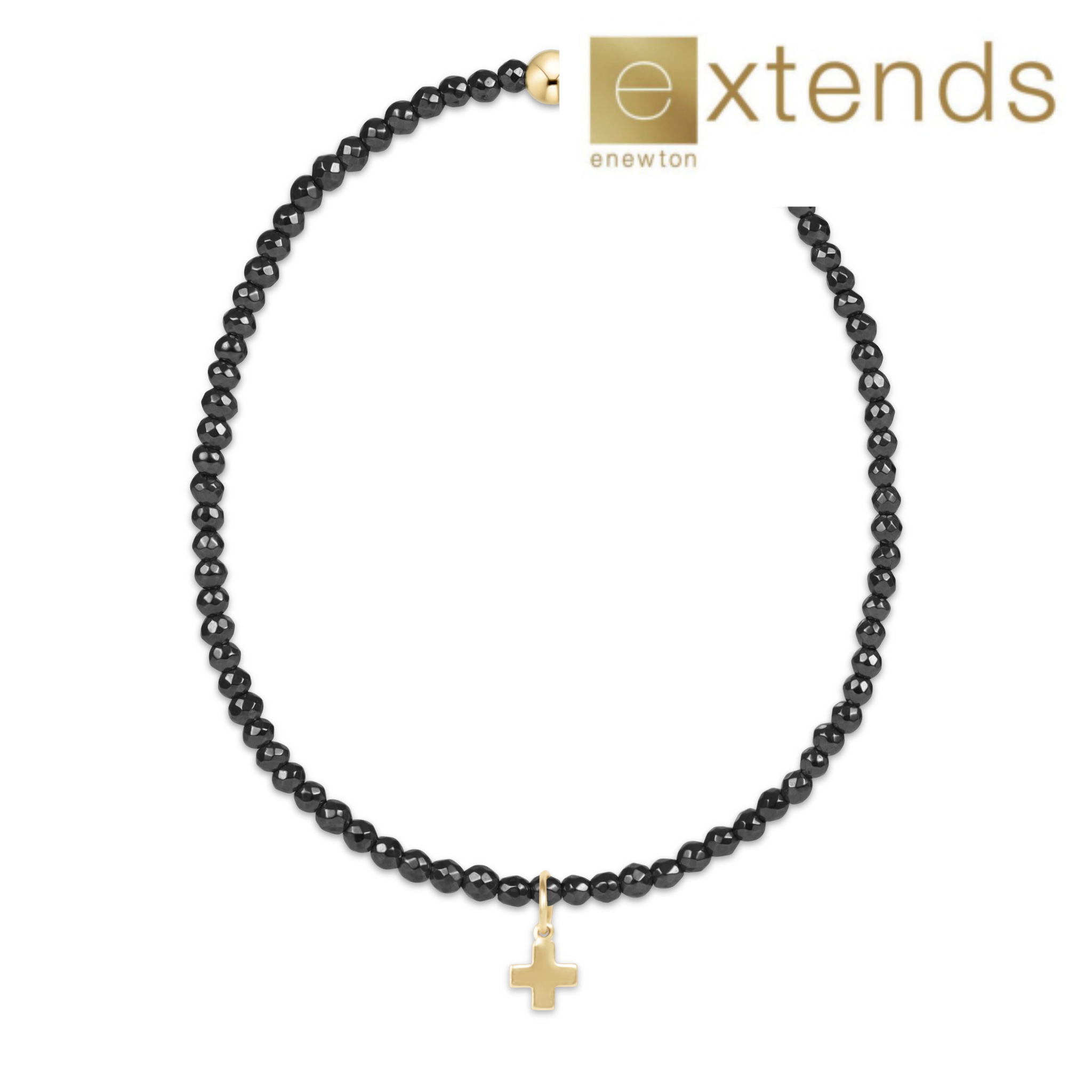 ENEWTON DESIGN Extends Faceted Hematite 2mm Bead Bracelet with Gold Signature Cross Charm